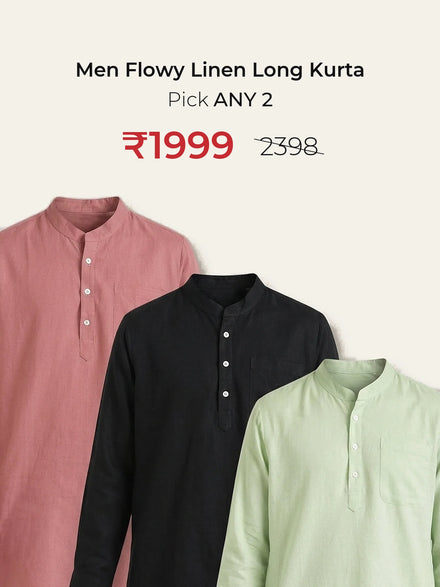 Pick Any 2 banner - Pick Any 2 Men Flowy Linen Long Kurta