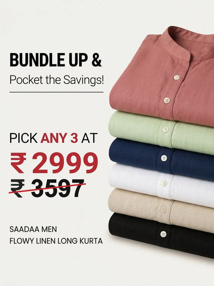 Pick Any 3 banner - Pick Any 3 Men Flowy Linen Long Kurta