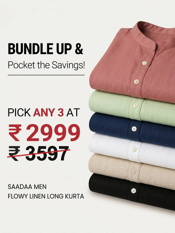 Pick Any 3 Men Flowy Linen Long Kurta