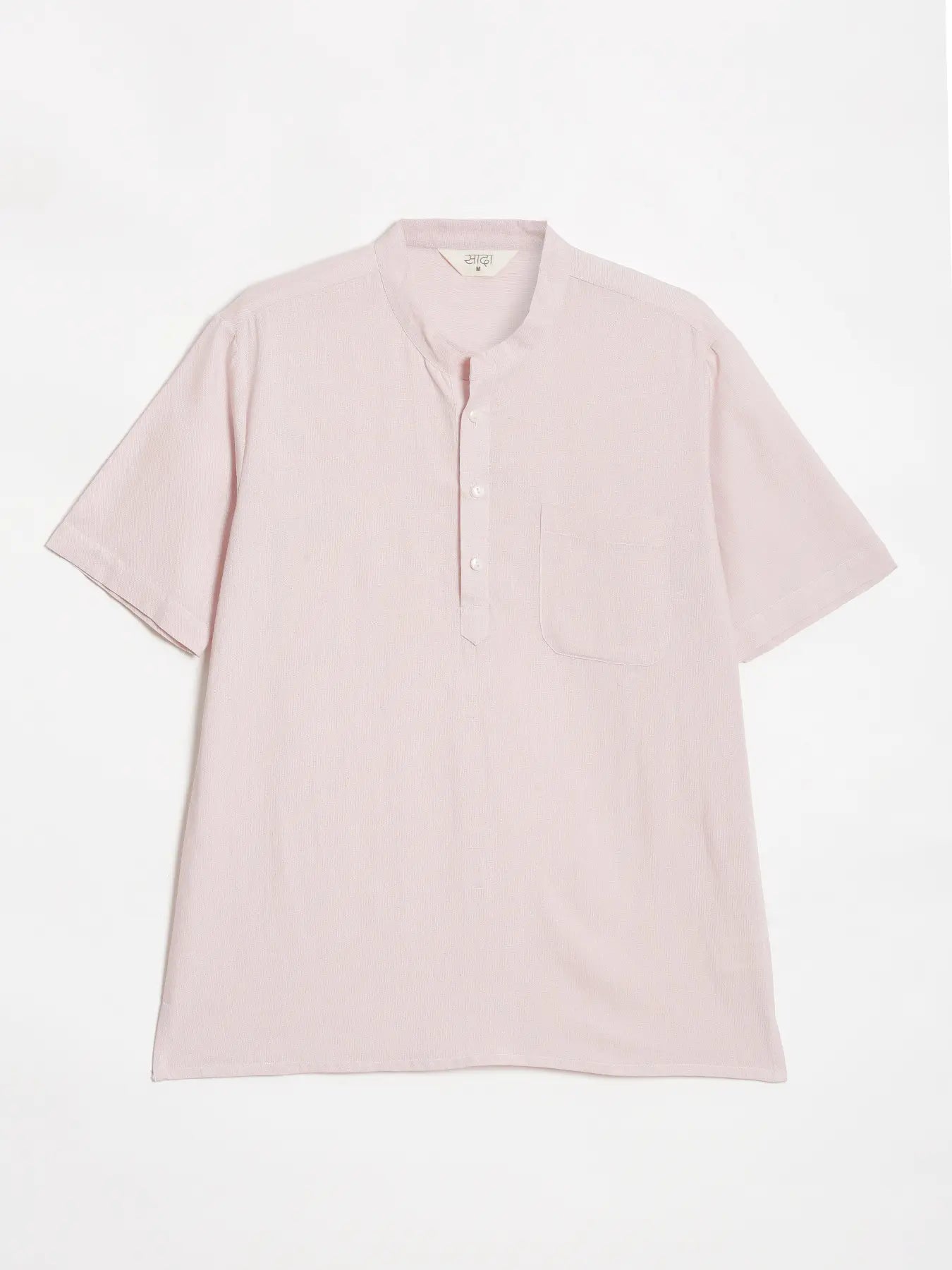 Men Flowy Linen Half Sleeve Blush Pink Kurta