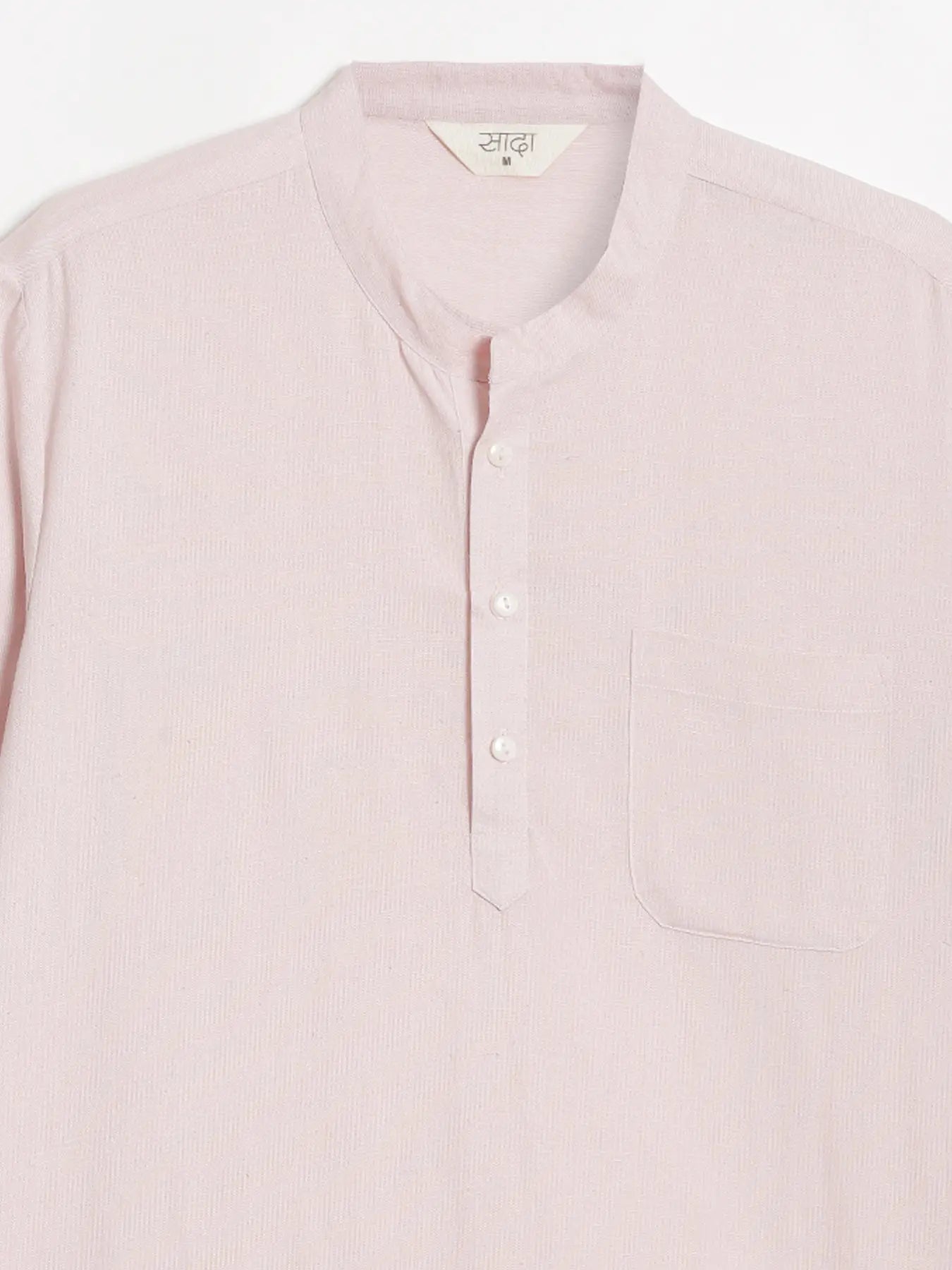 Men Flowy Linen Half Sleeve Blush Pink Kurta