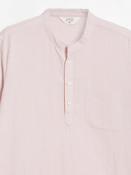 Men Flowy Linen Half Sleeve Blush Pink Kurta