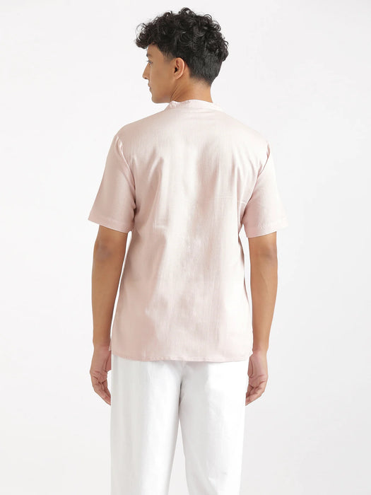 Men Flowy Linen Half Sleeve Blush Pink Kurta