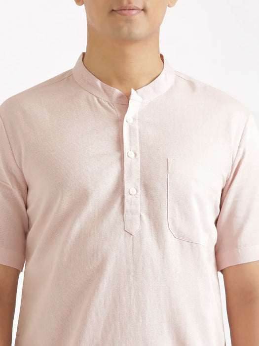 Men Flowy Linen Half Sleeve Blush Pink Kurta