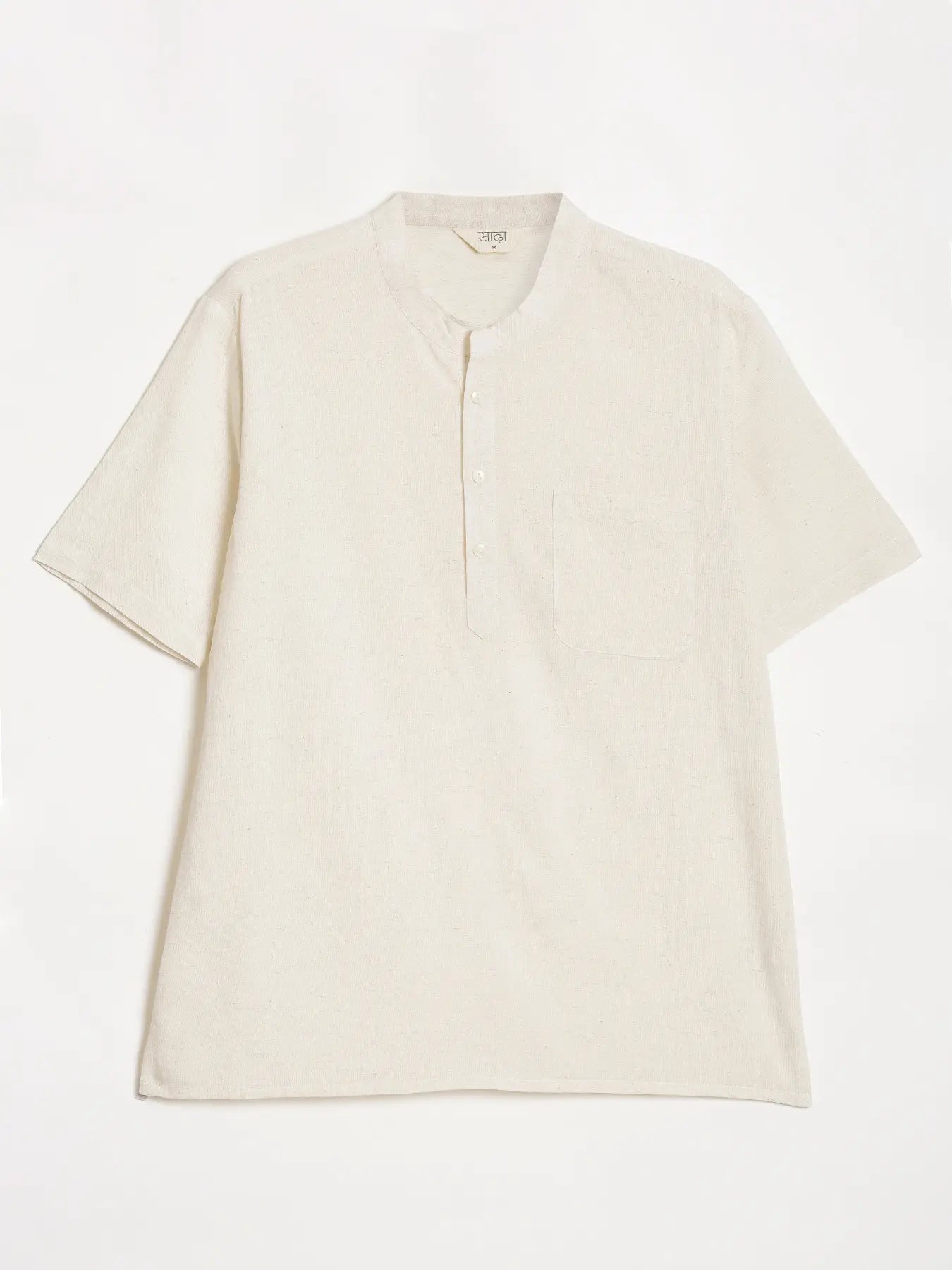 Men Flowy Linen Half Sleeve Ecru Kurta