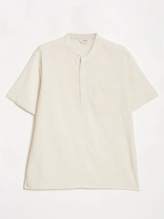 Men Flowy Linen Half Sleeve Ecru Kurta