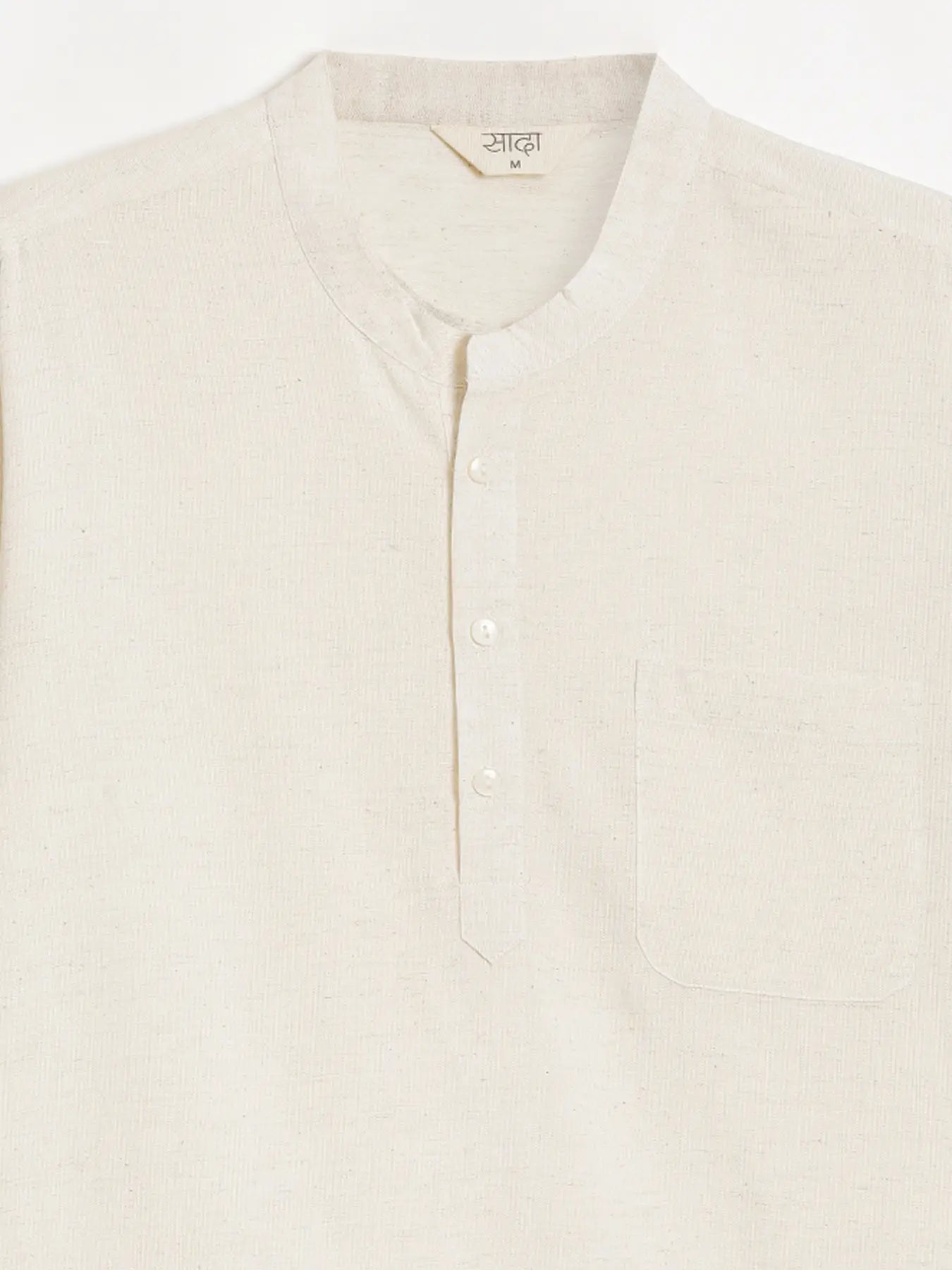 Men Flowy Linen Half Sleeve Ecru Kurta