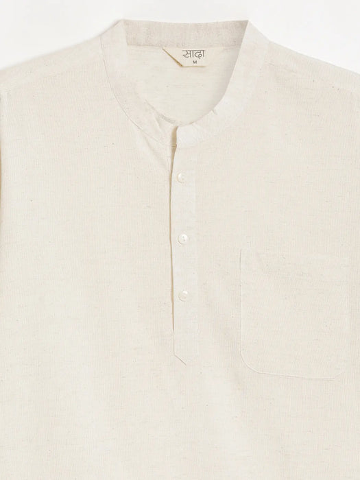 Men Flowy Linen Half Sleeve Ecru Kurta