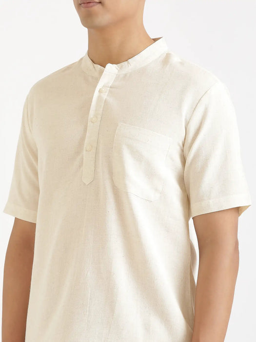 Men Flowy Linen Half Sleeve Ecru Kurta