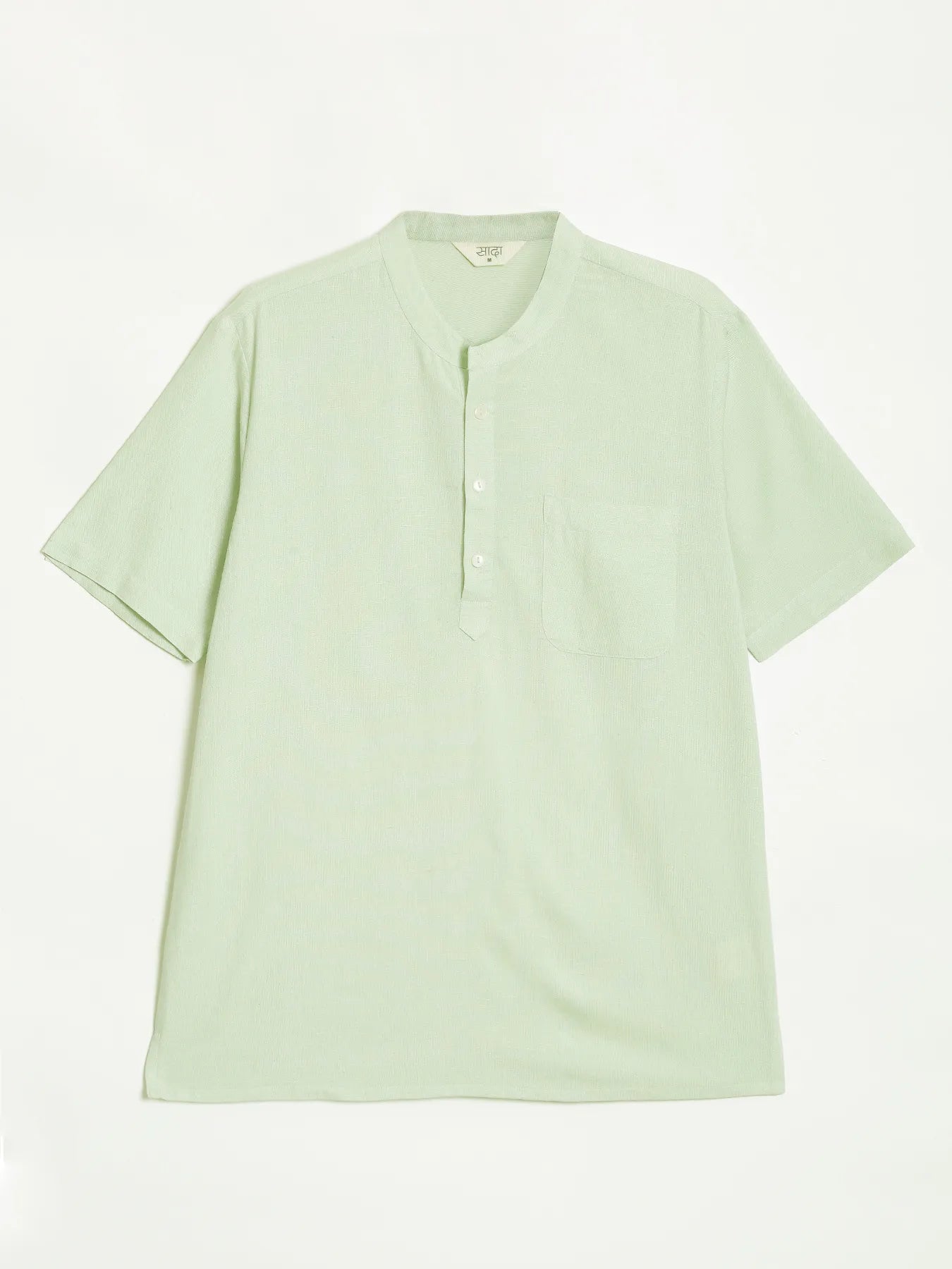 Men Flowy Linen Half Sleeve Mint Green Kurta
