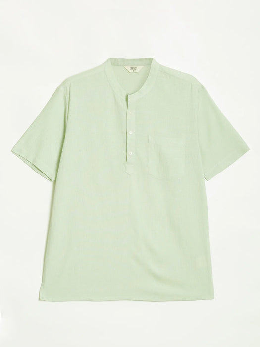 Men Flowy Linen Half Sleeve Mint Green Kurta