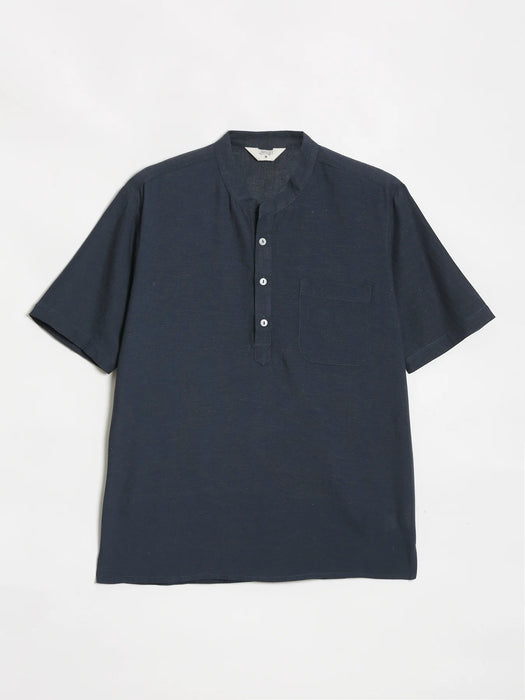 Men Flowy Linen Half Sleeve Navy Blue Kurta