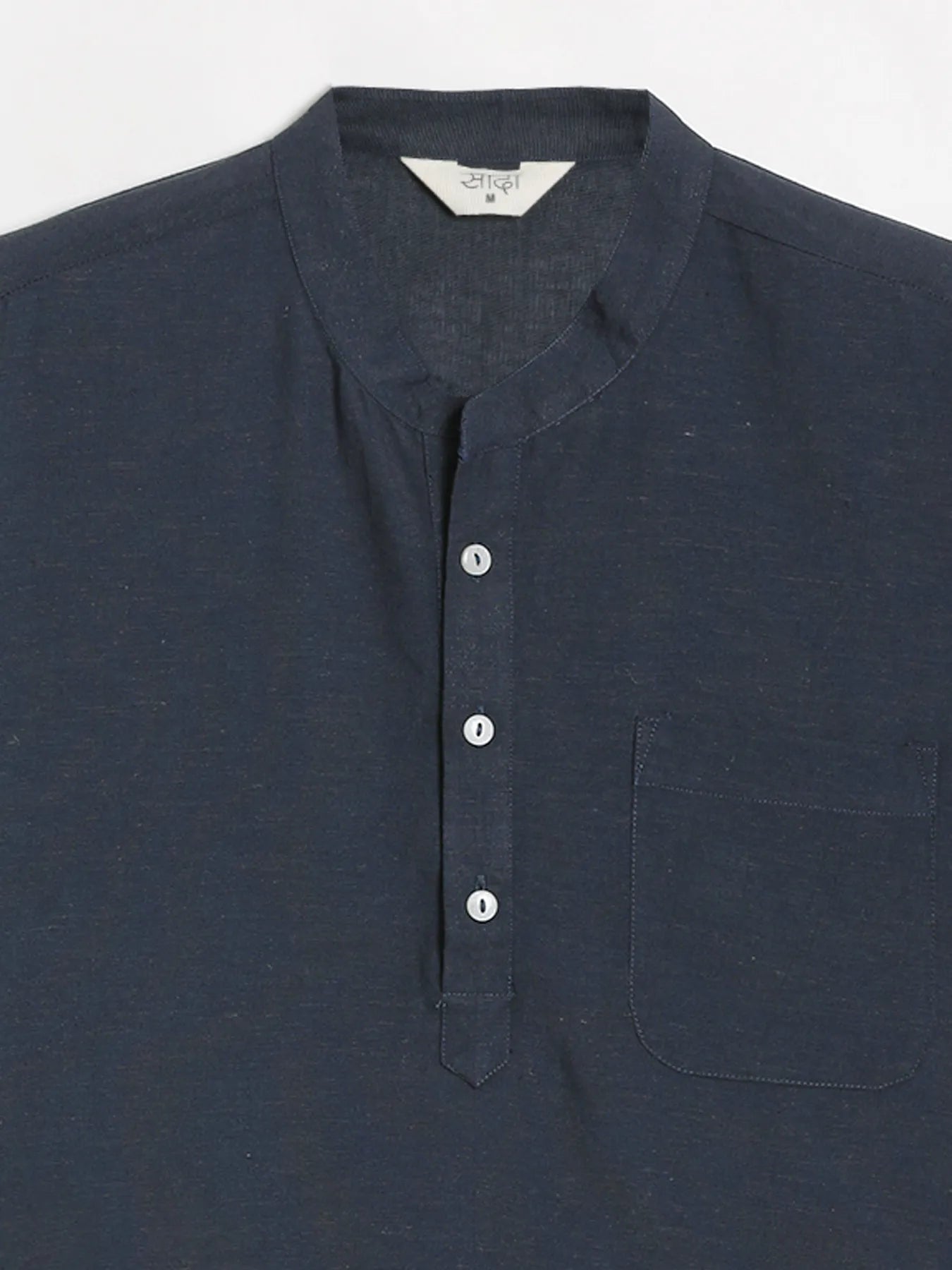 Men Flowy Linen Half Sleeve Navy Blue Kurta