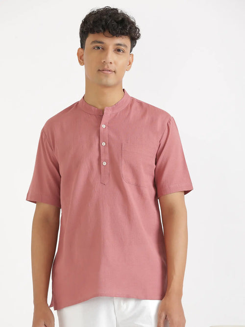 Men Flowy Linen Half Sleeve Rose Taupe Kurta