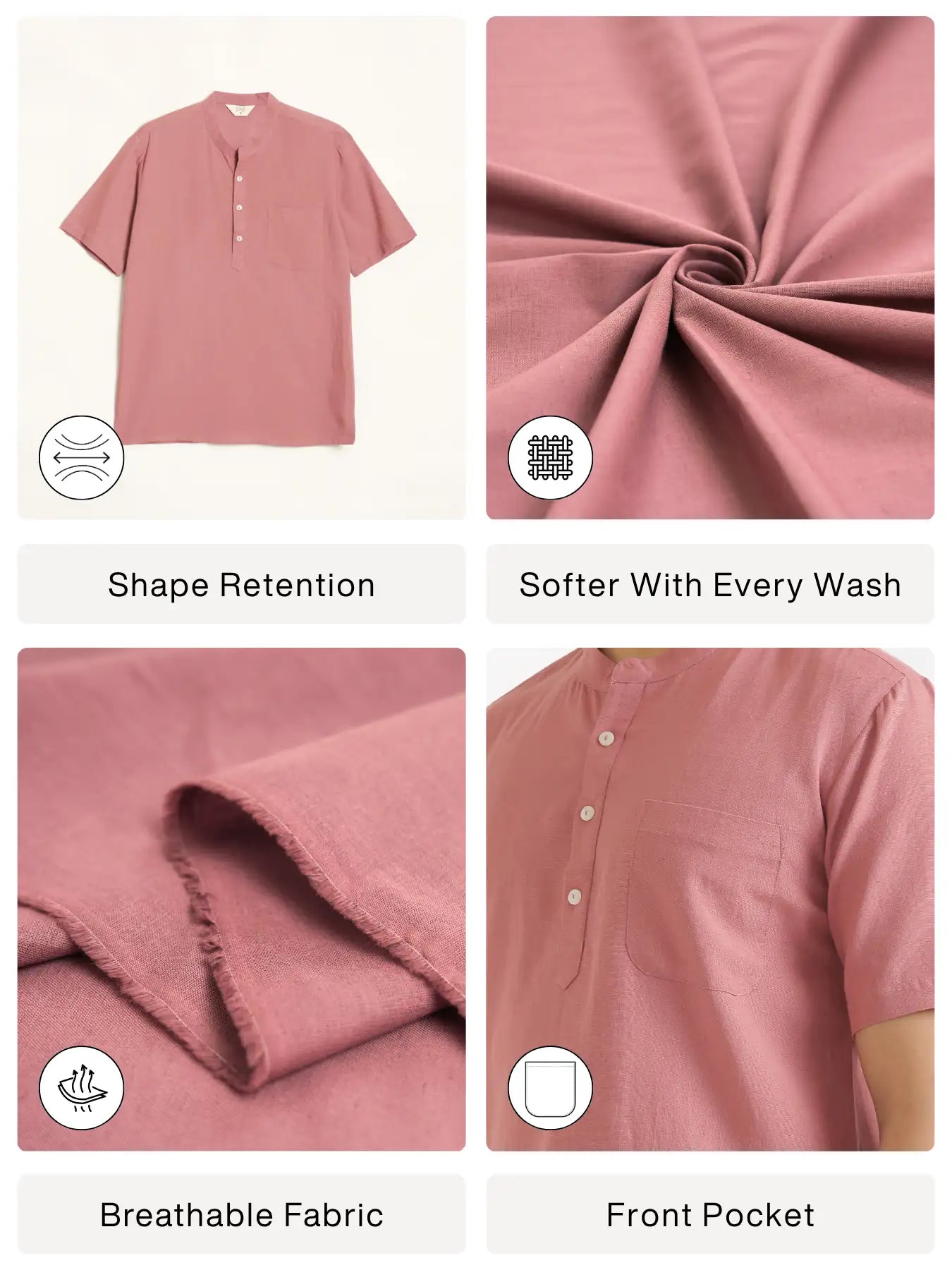 Men Flowy Linen Half Sleeve Rose Taupe Kurta