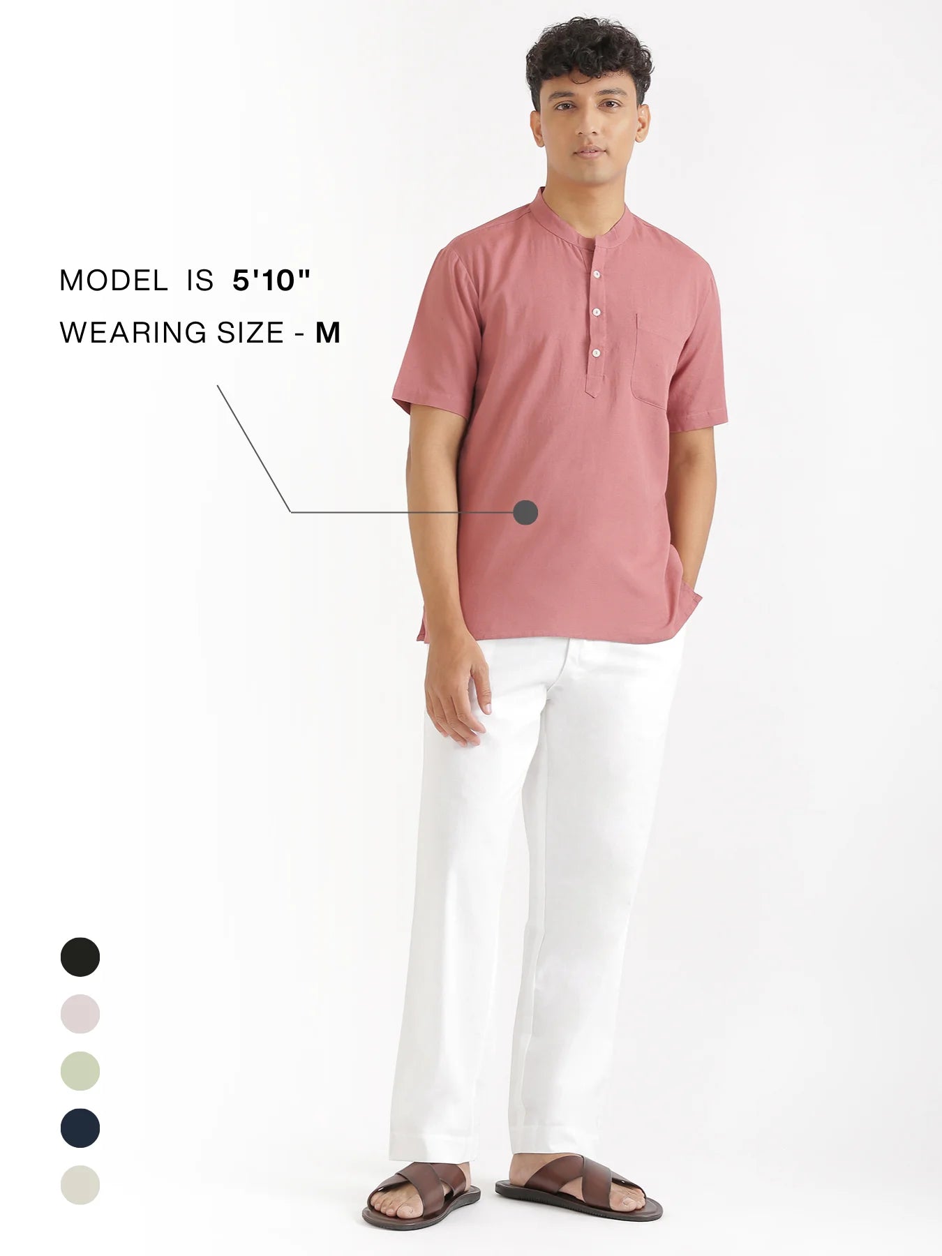 Men Flowy Linen Half Sleeve Rose Taupe Kurta