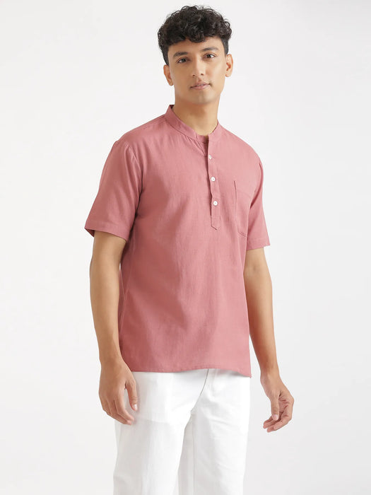 Men Flowy Linen Half Sleeve Rose Taupe Kurta