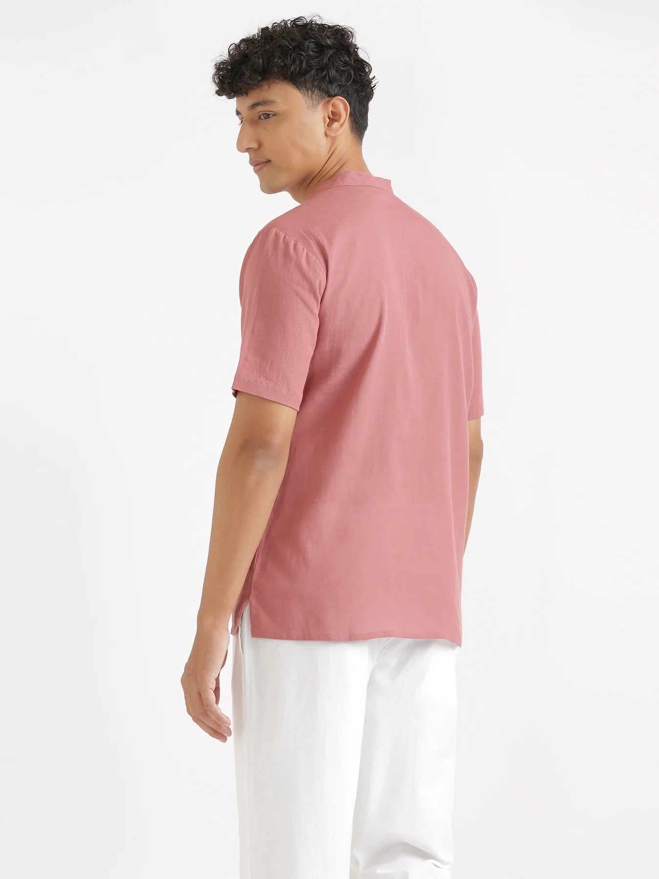 Men Flowy Linen Half Sleeve Rose Taupe Kurta