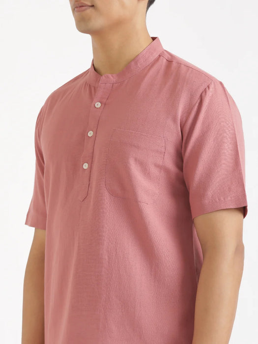Men Flowy Linen Half Sleeve Rose Taupe Kurta