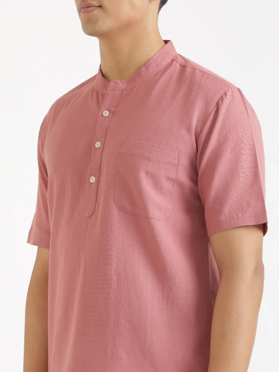 Men Flowy Linen Half Sleeve Rose Taupe Kurta