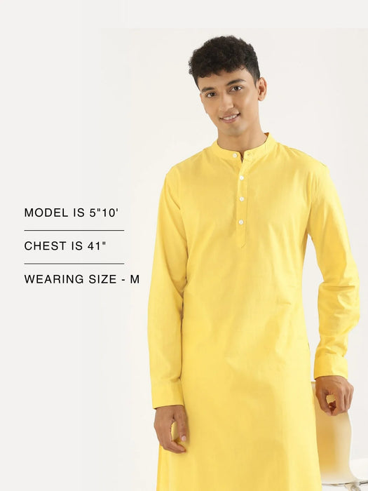 Men Lemon Yellow Airy Linen Long Kurta