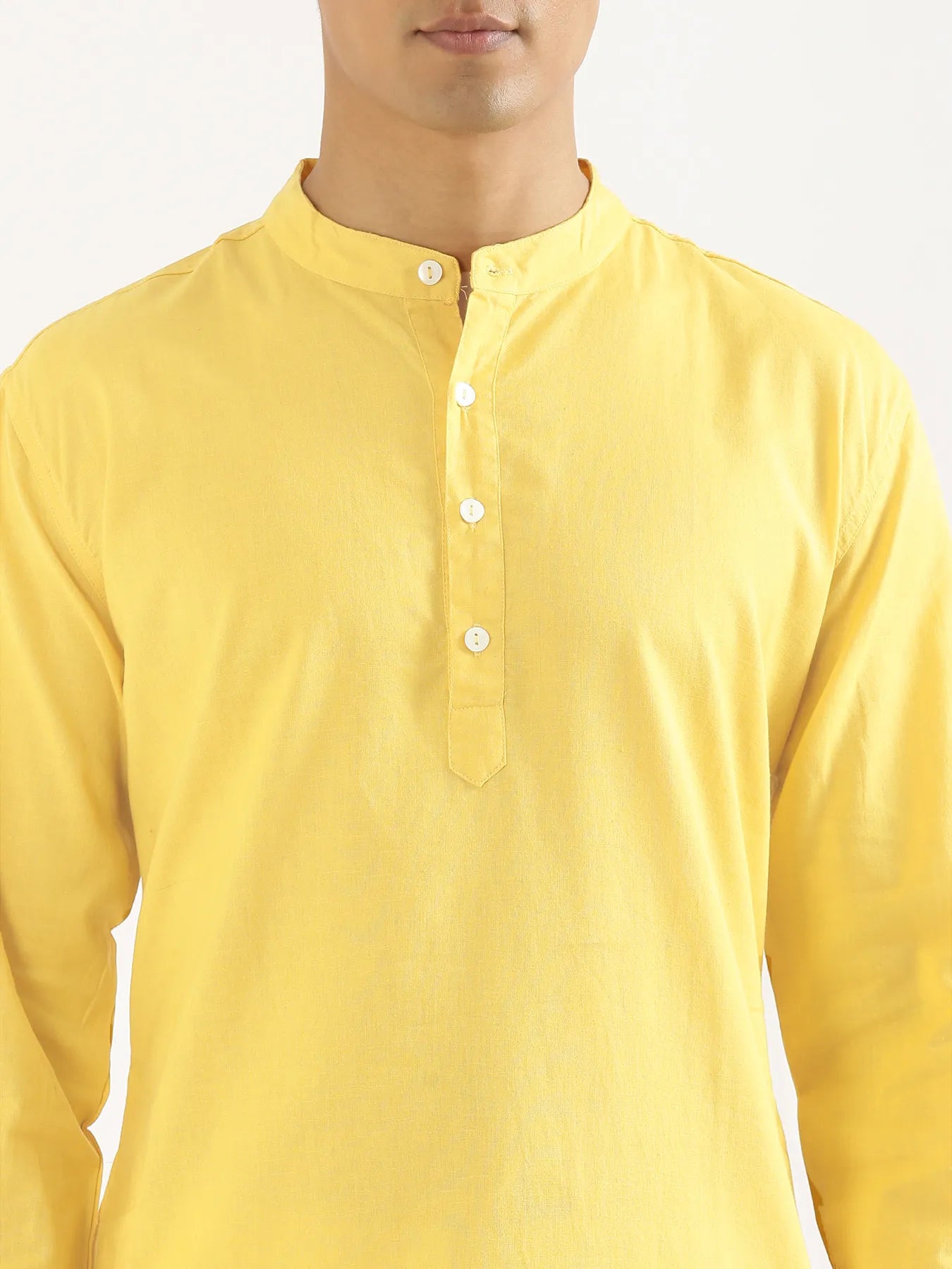 Men Lemon Yellow Airy Linen Long Kurta