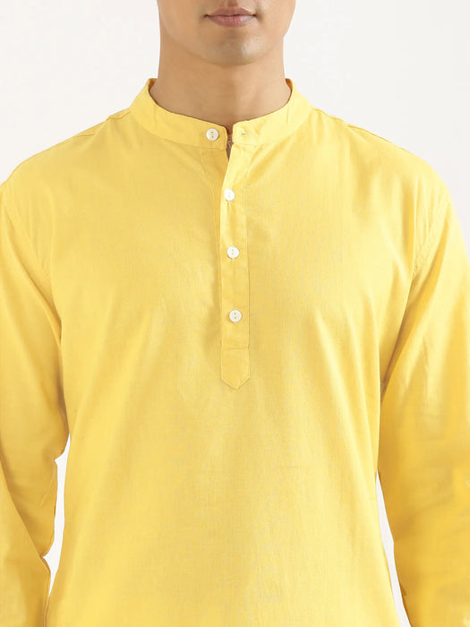 Men Lemon Yellow Airy Linen Long Kurta