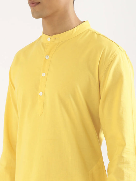 Men Lemon Yellow Airy Linen Long Kurta