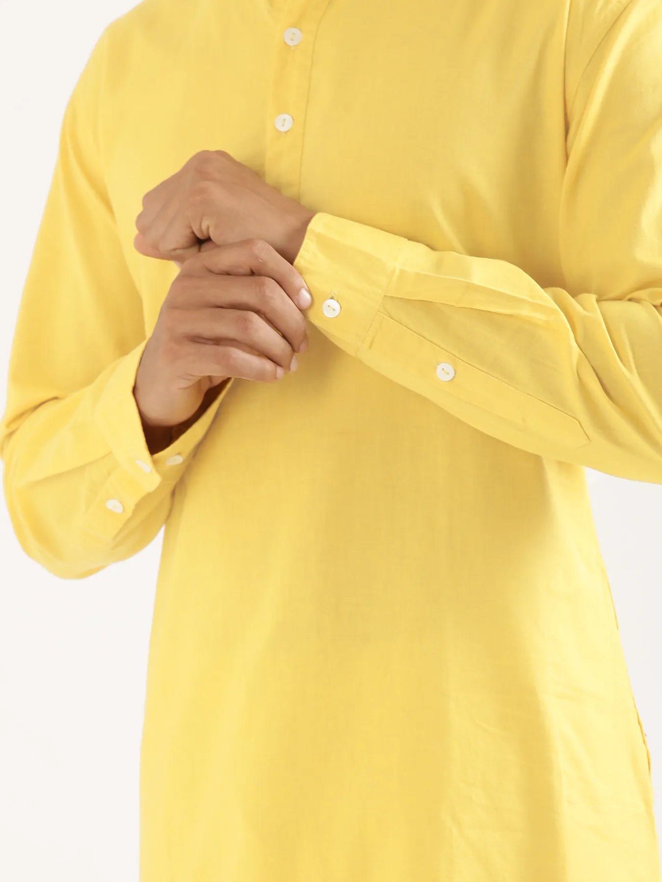 Men Lemon Yellow Airy Linen Long Kurta
