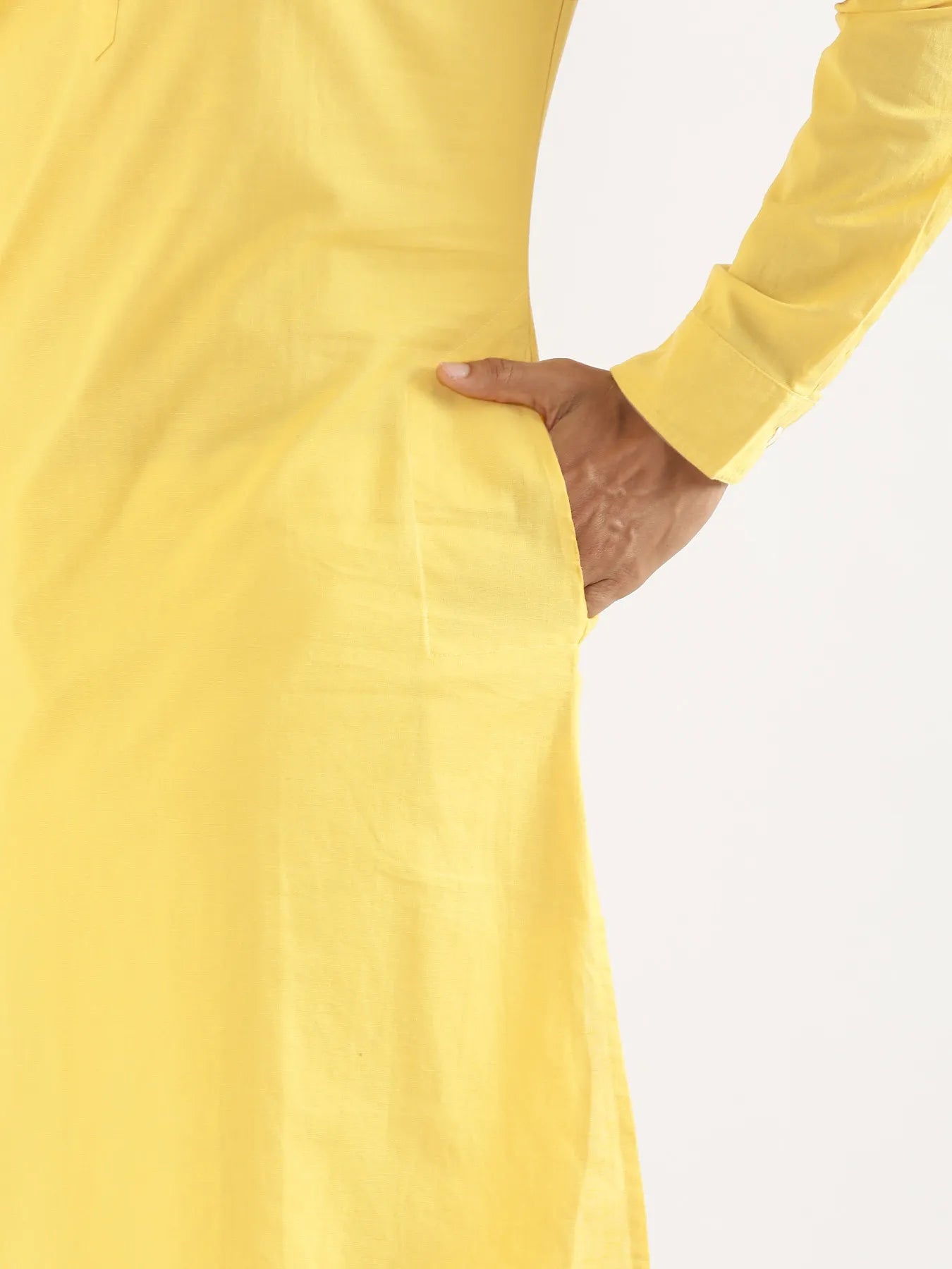 Men Lemon Yellow Airy Linen Long Kurta