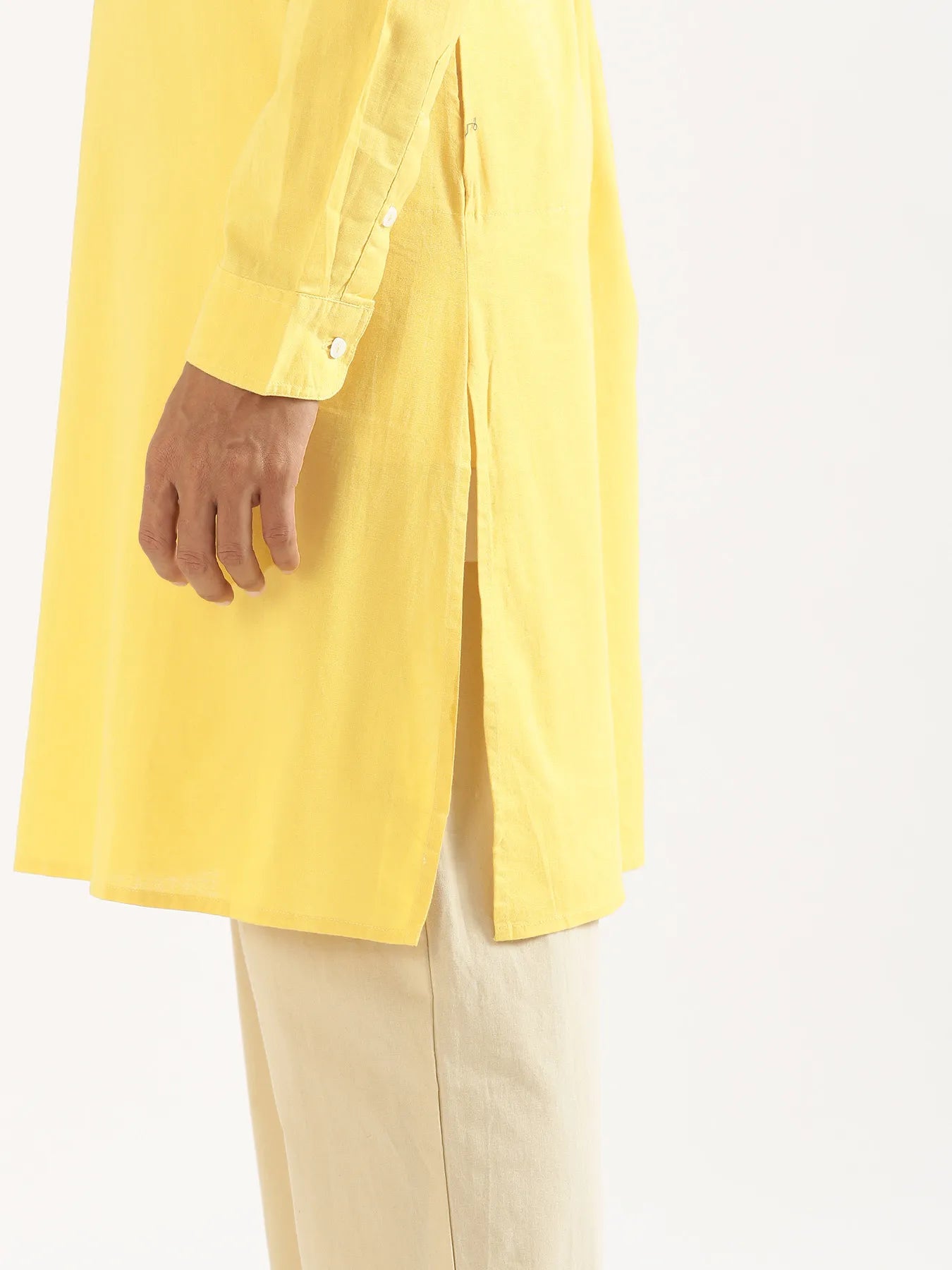 Men Lemon Yellow Airy Linen Long Kurta