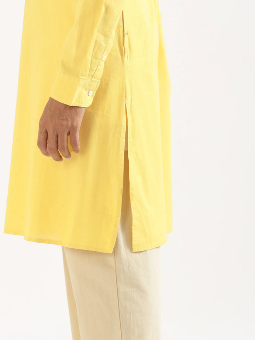 Men Lemon Yellow Airy Linen Long Kurta