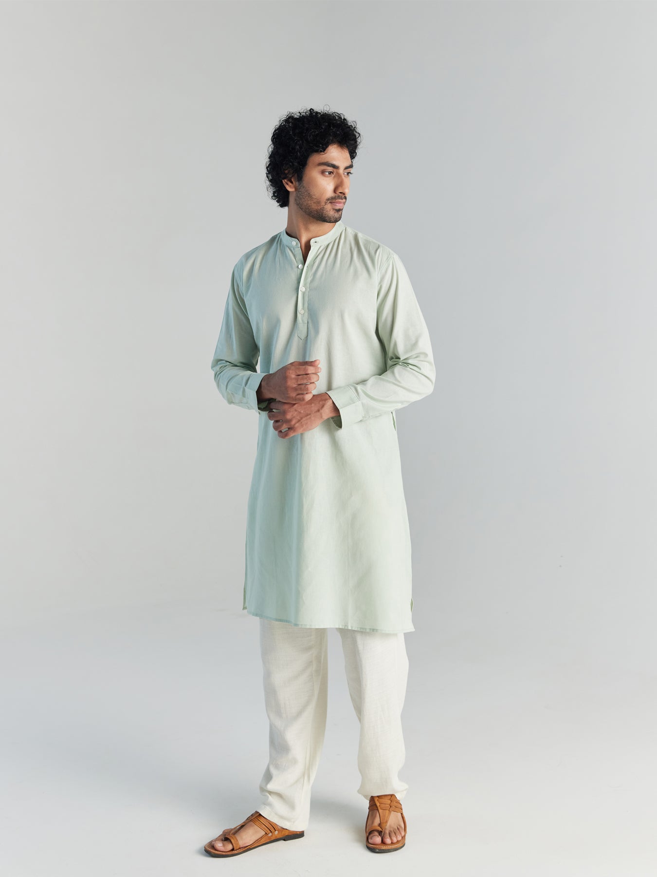 Mint Green Airy Linen Long Kurta