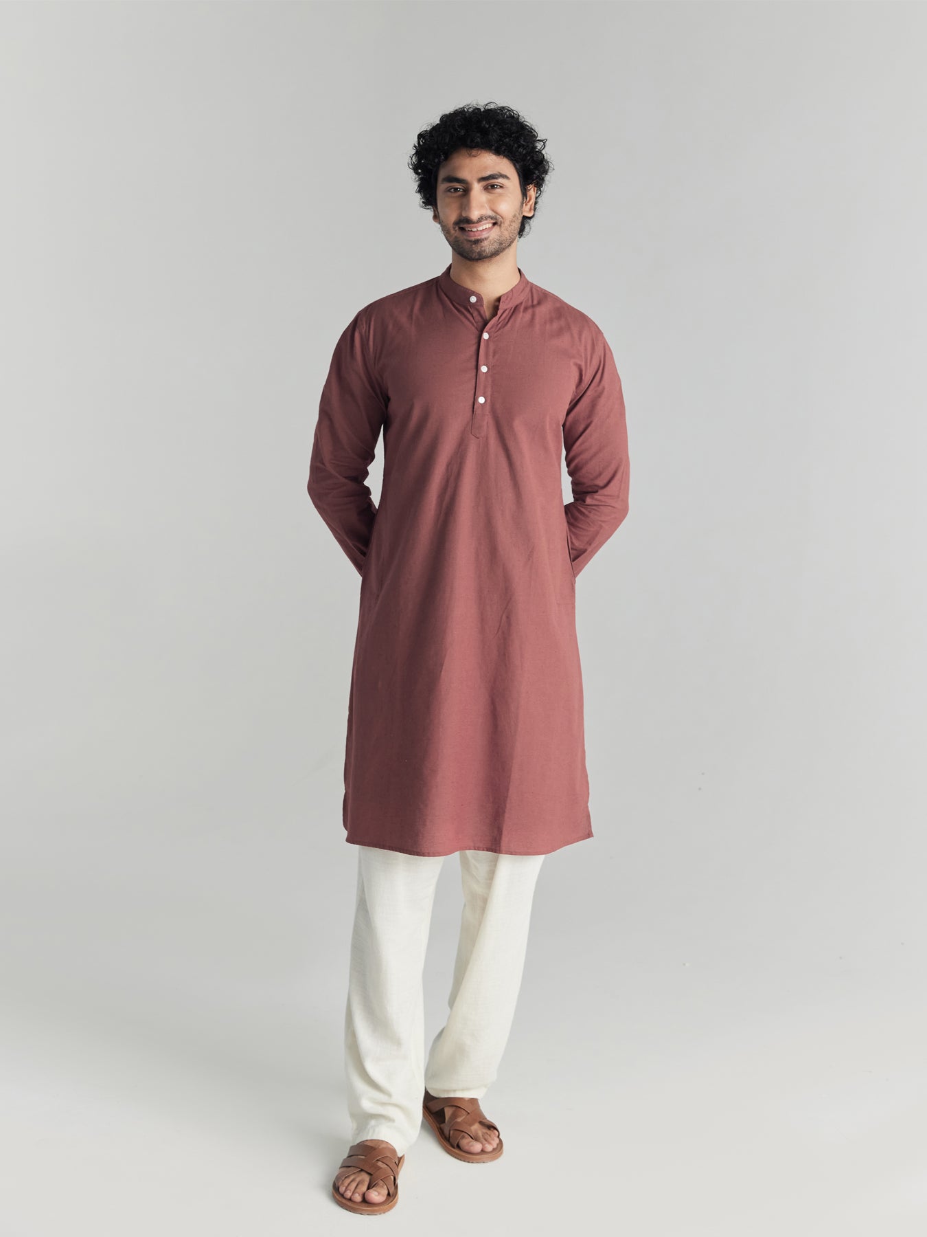 Rose Taupe Airy Linen Long Kurta