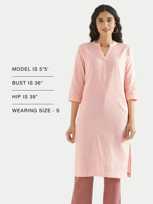 Women Salmon Pink Airy Linen Long Kurta