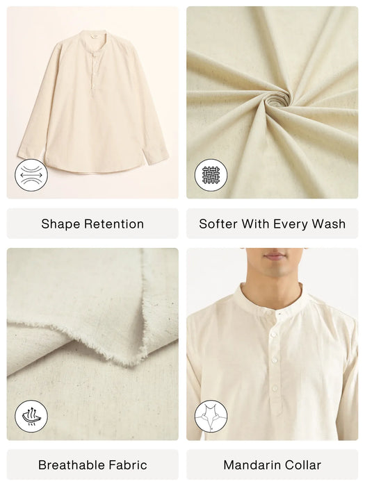 Men Ecru Airy Linen Short Kurta