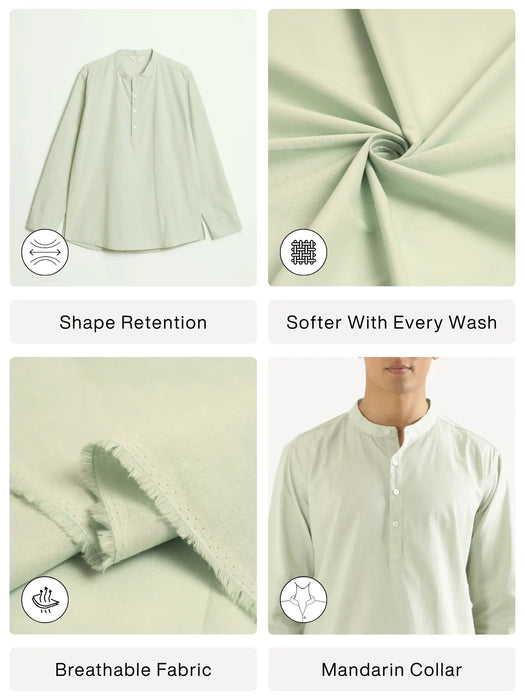 Men Mint Green Airy Linen Short Kurta