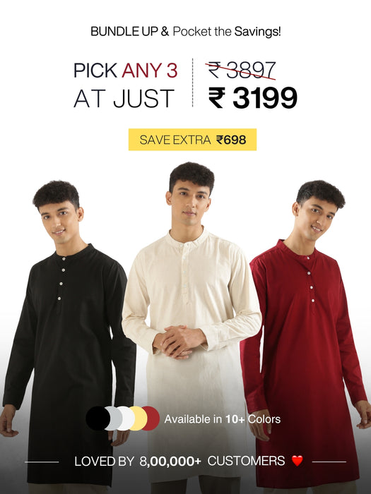 Pick Any 3 Men Airy Linen Long Kurta