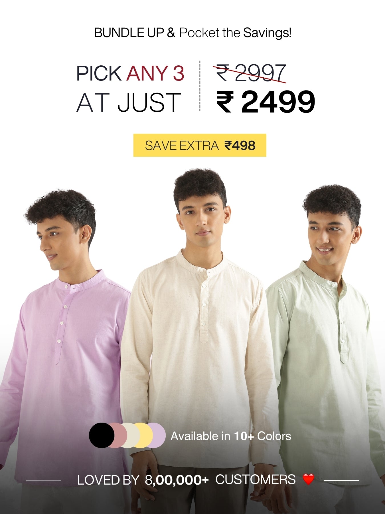 Pick Any 3 Men Short Kurta