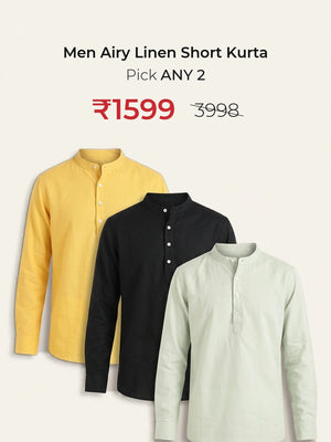 Pick Any 2 banner - Pick Any 2 Men Airy Linen Short Kurta