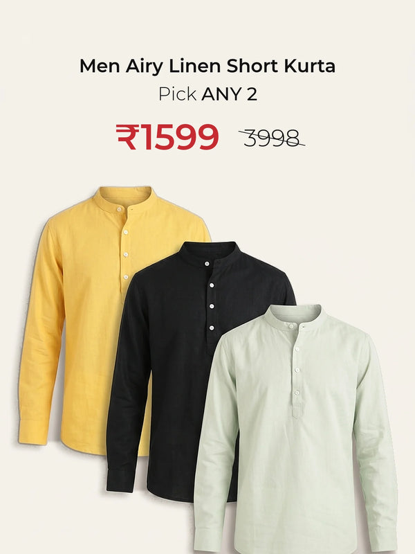 Pick Any 2 Men Airy Linen Short Kurta
