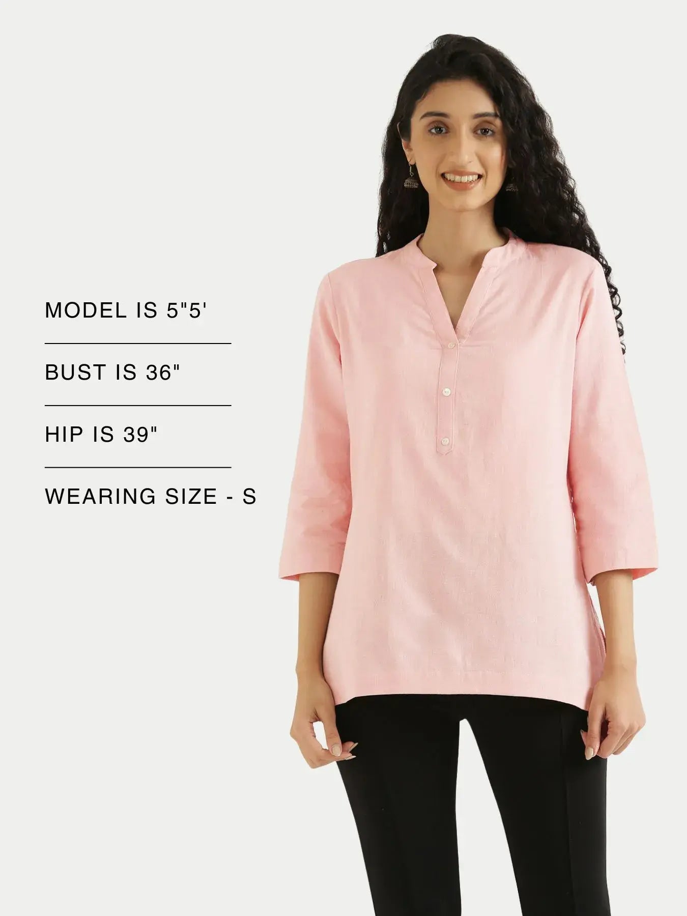 Women Salmon Pink Airy Linen Short Kurta