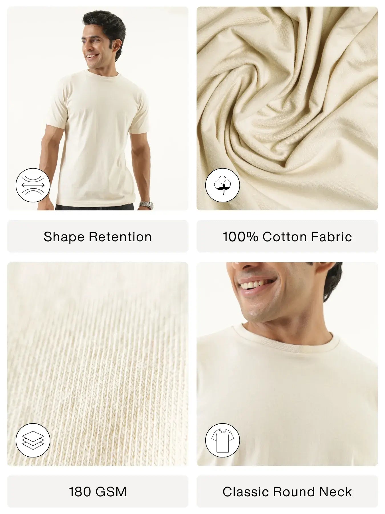 Men Beige Round Neck T-shirt