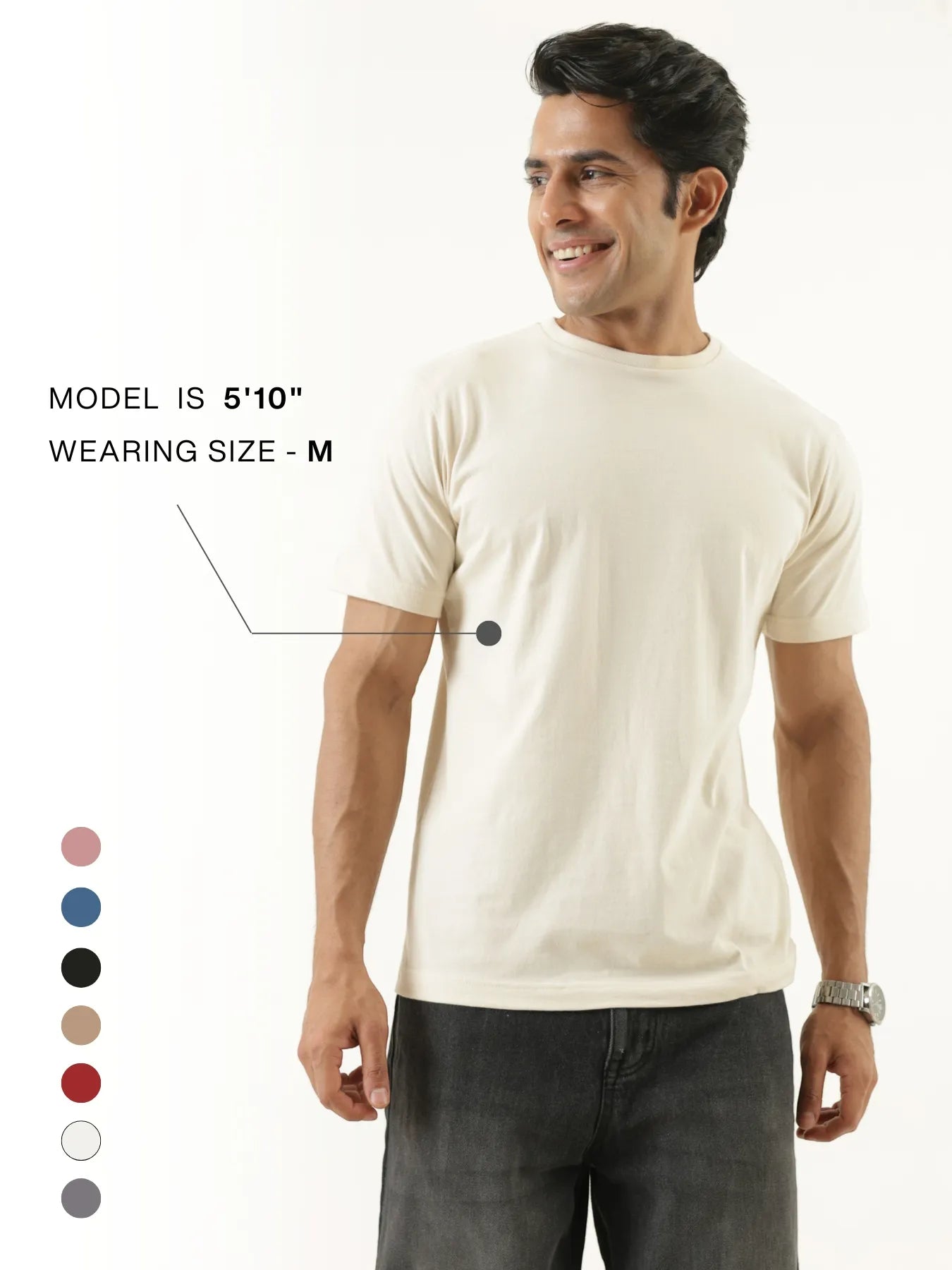 Men Beige Round Neck T-shirt