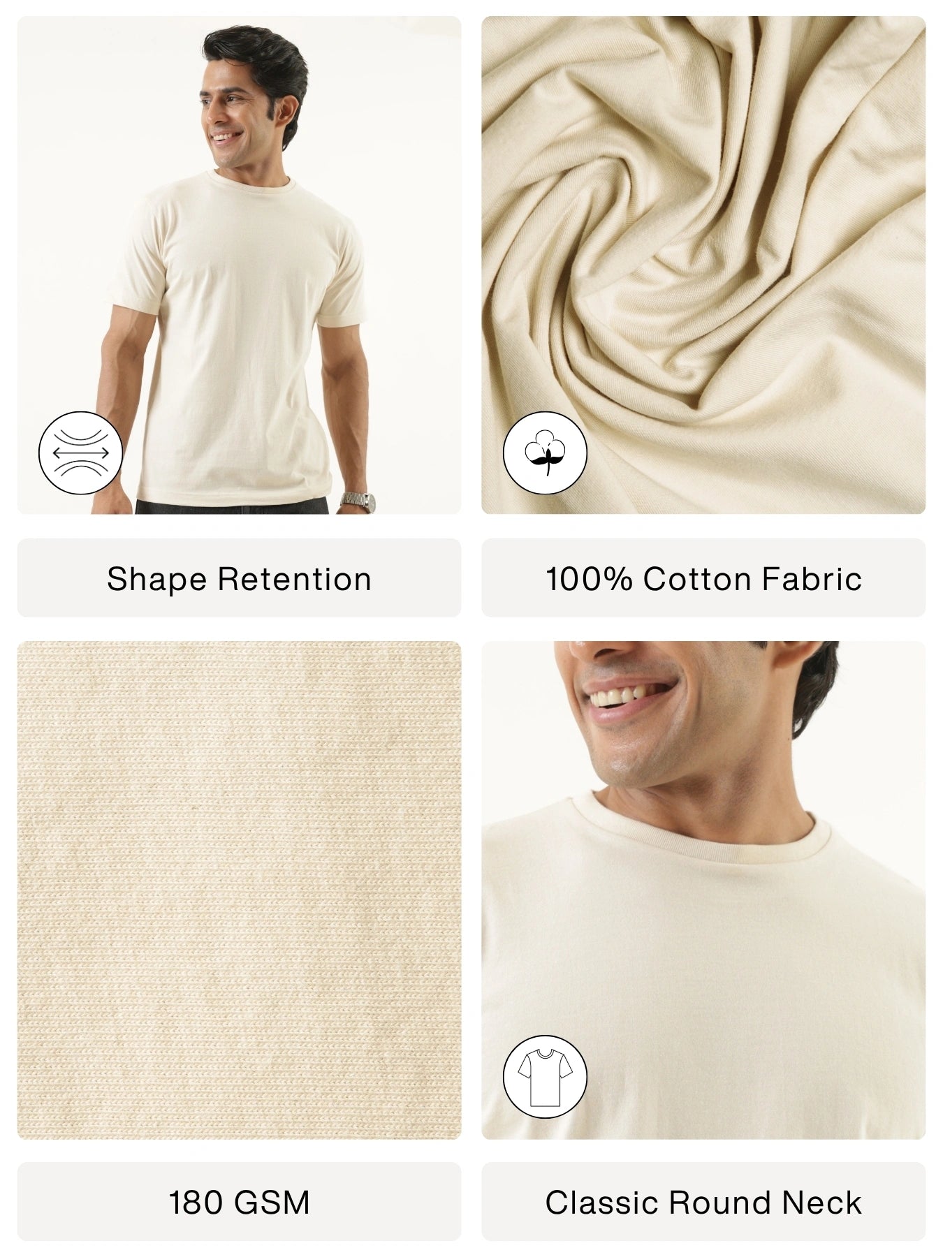 Men Beige Round Neck T-shirt