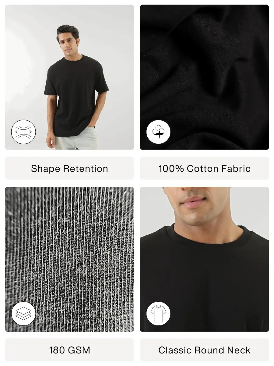 Men Black Round Neck T-shirt