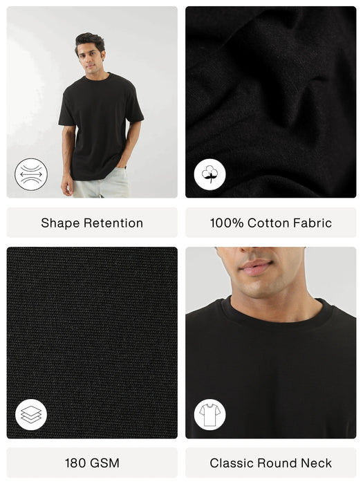 Men Black Round Neck T-shirt