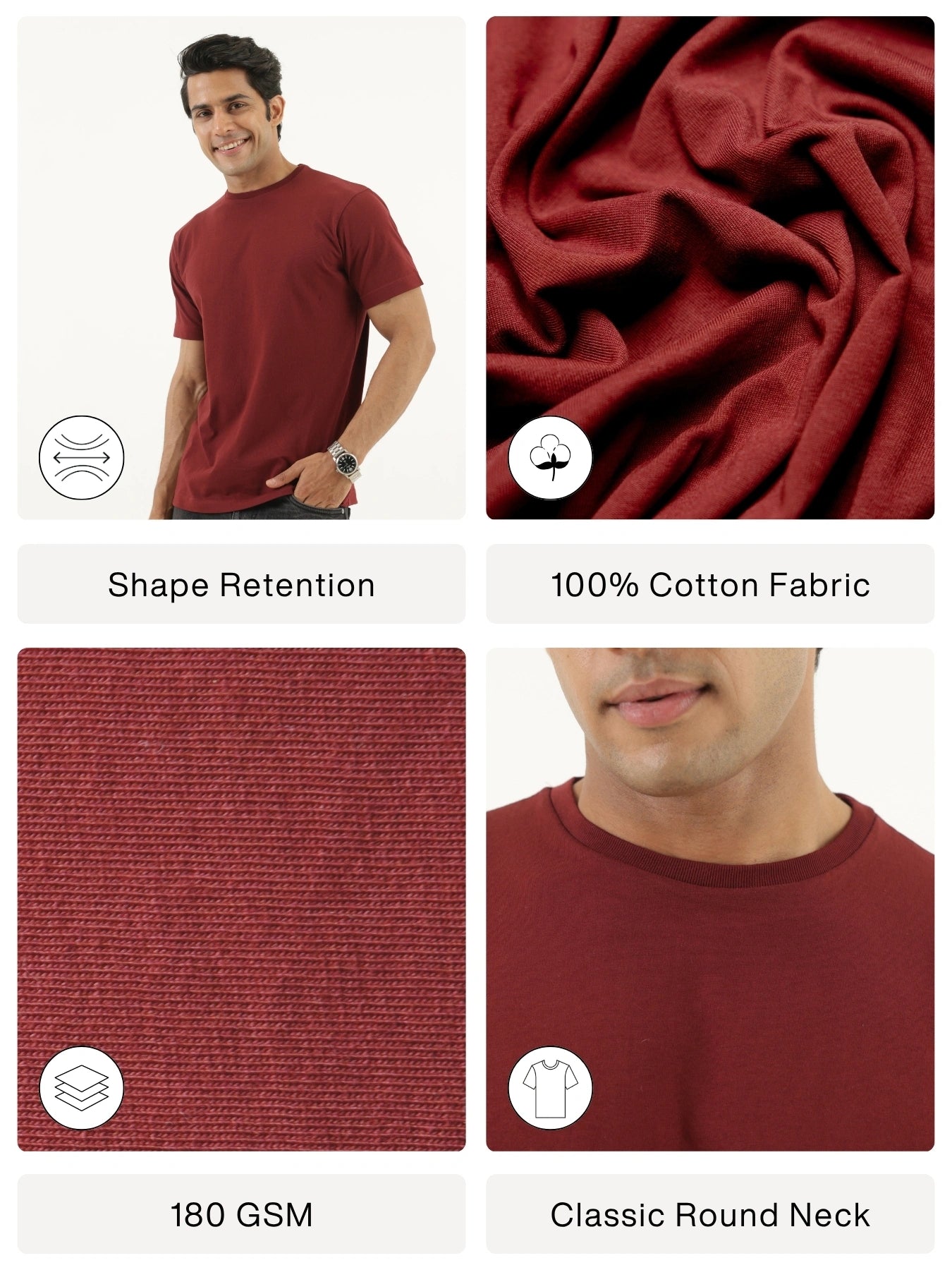Men Maroon Round Neck T-shirt
