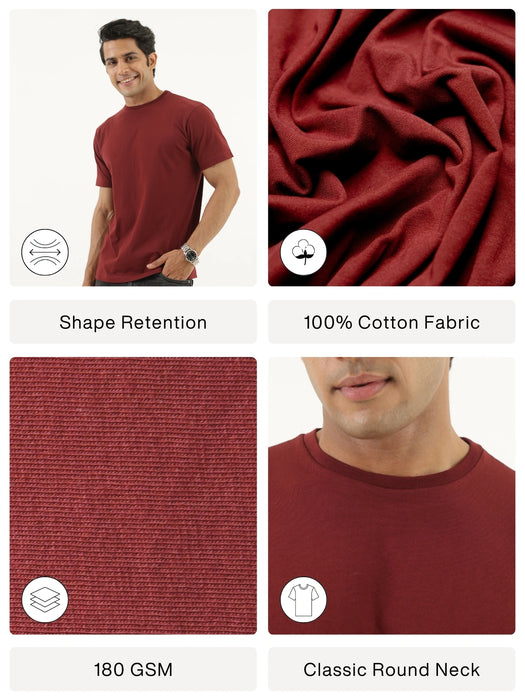 Men Maroon Round Neck T-shirt