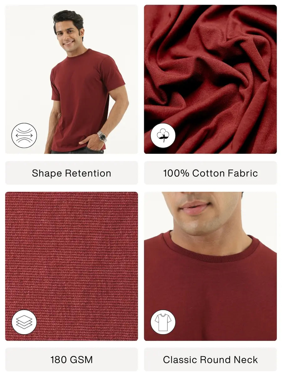 Men Maroon Round Neck T-shirt